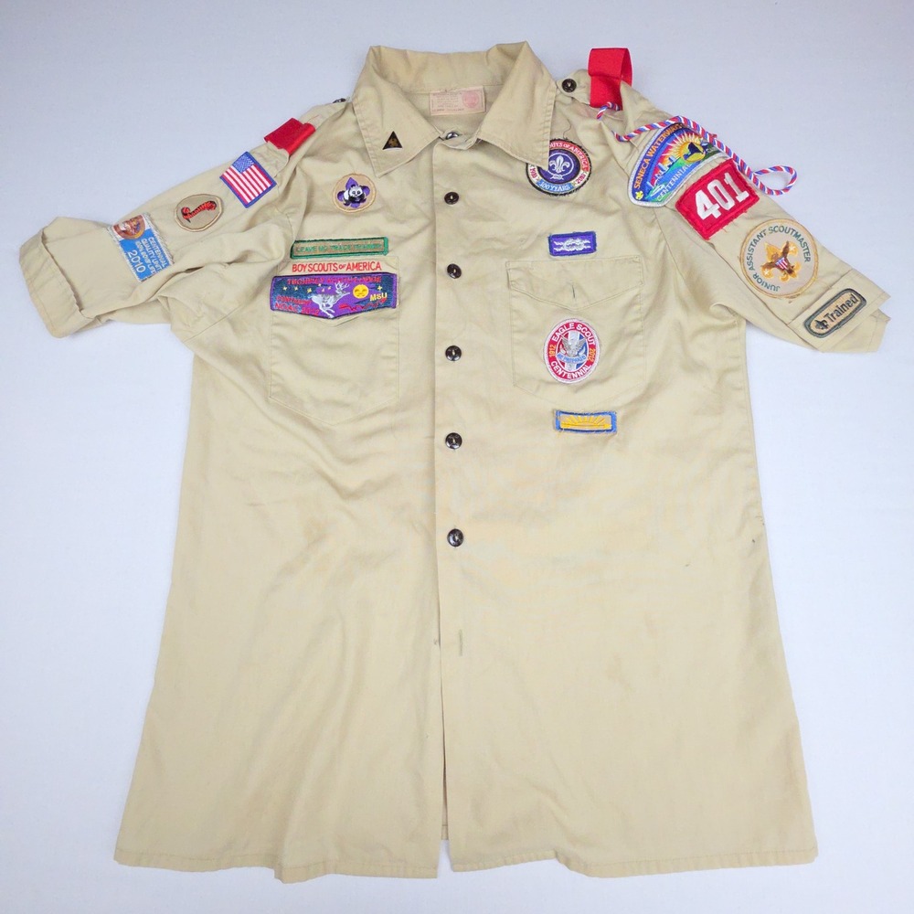 VTG Boy Scouts Shirt Youth XL Mens Med Patches Distressed Eagle Streatwear